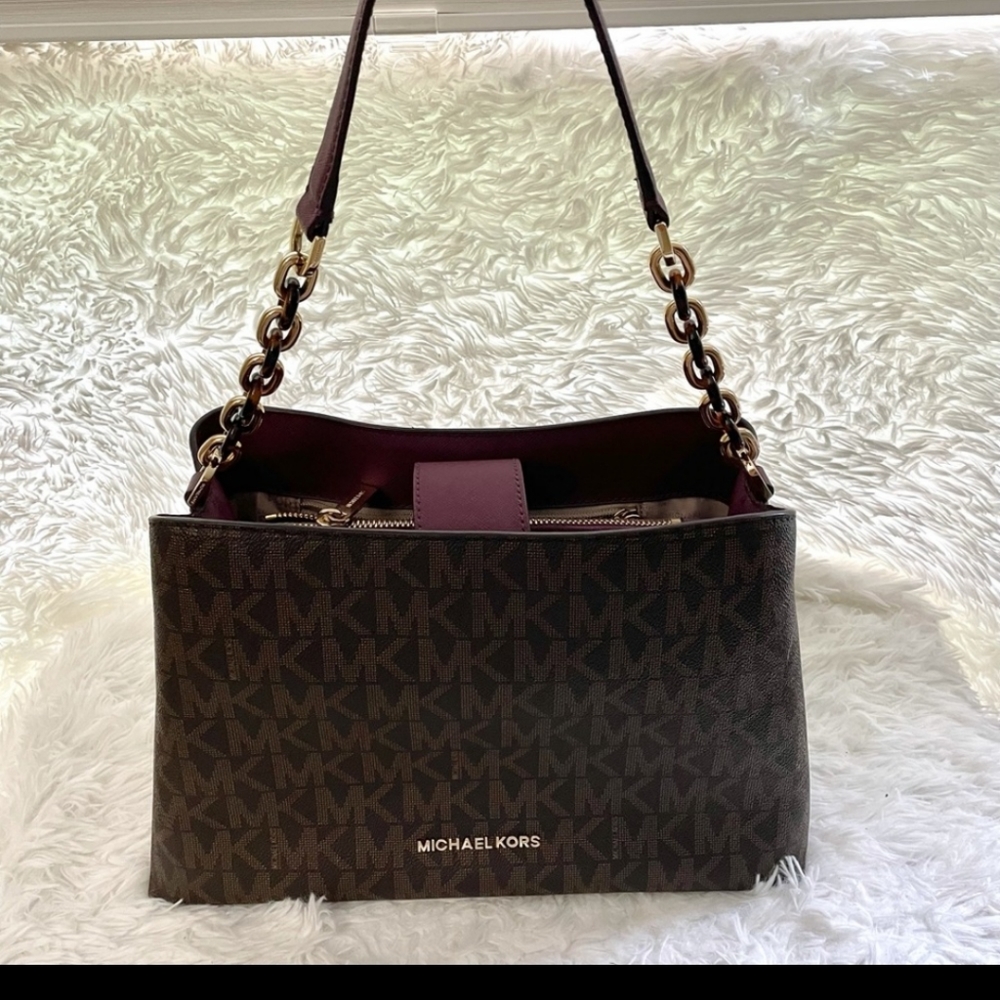 Michael kors brown/plum leather satchel